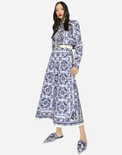 Majolica-print poplin culottes