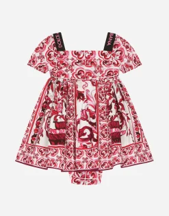 Majolica-print poplin midi dress
