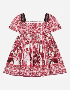 Majolica-print poplin midi dress