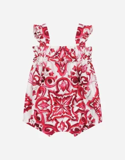 Majolica-print poplin romper suit