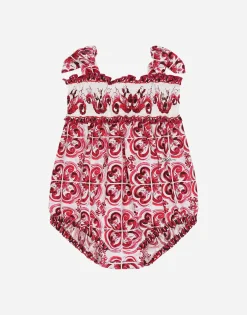 Majolica-print poplin romper suit
