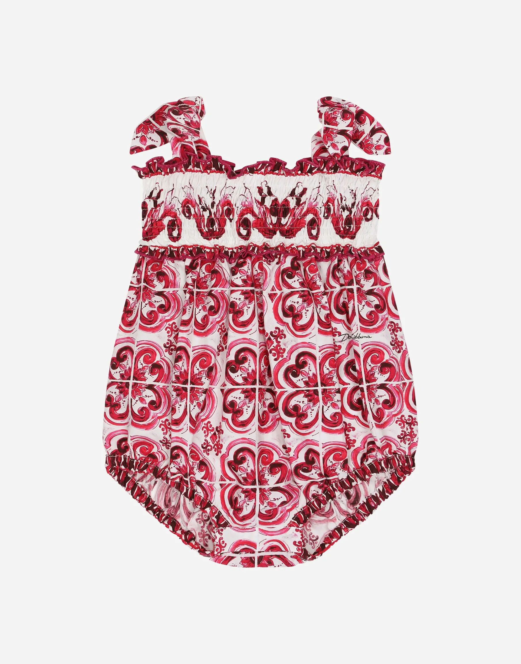 Majolica-print poplin romper suit