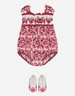 Majolica-print poplin romper suit