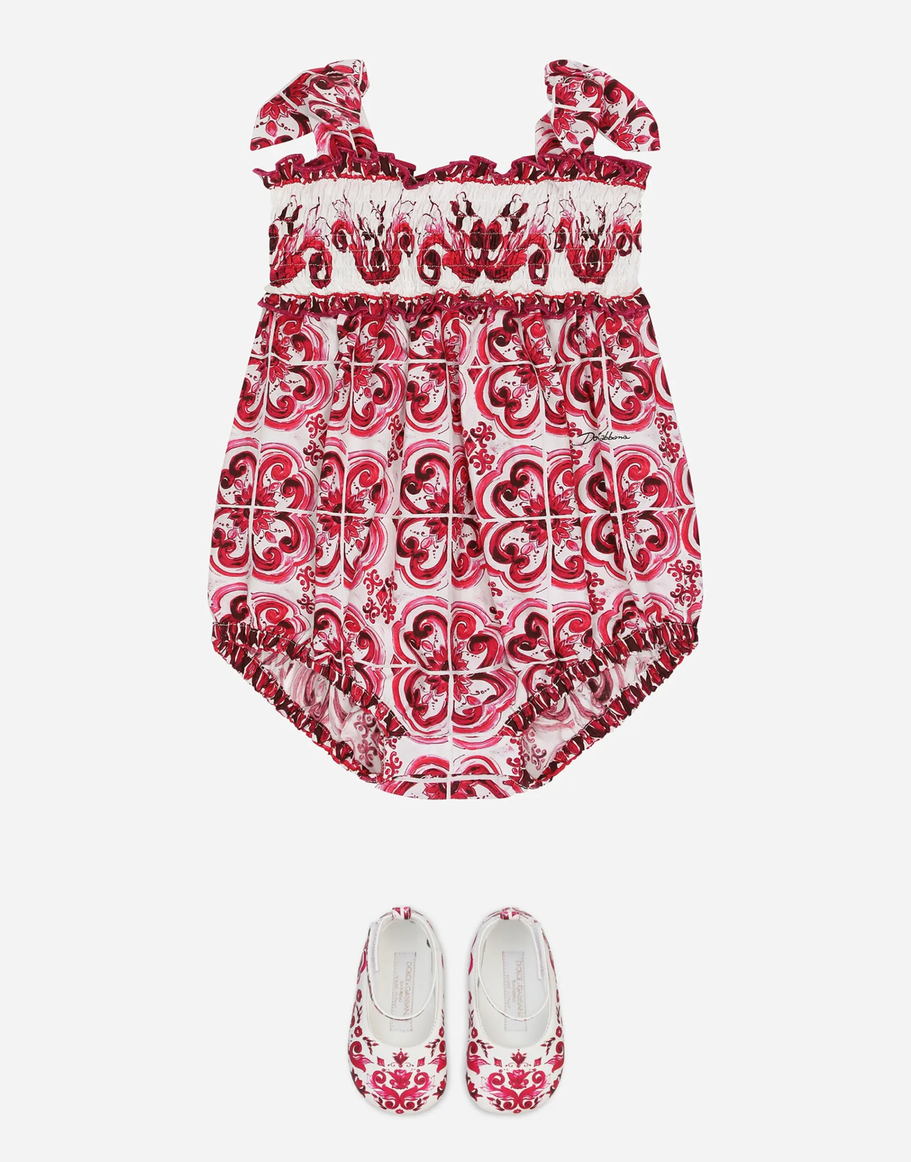 Majolica-print poplin romper suit