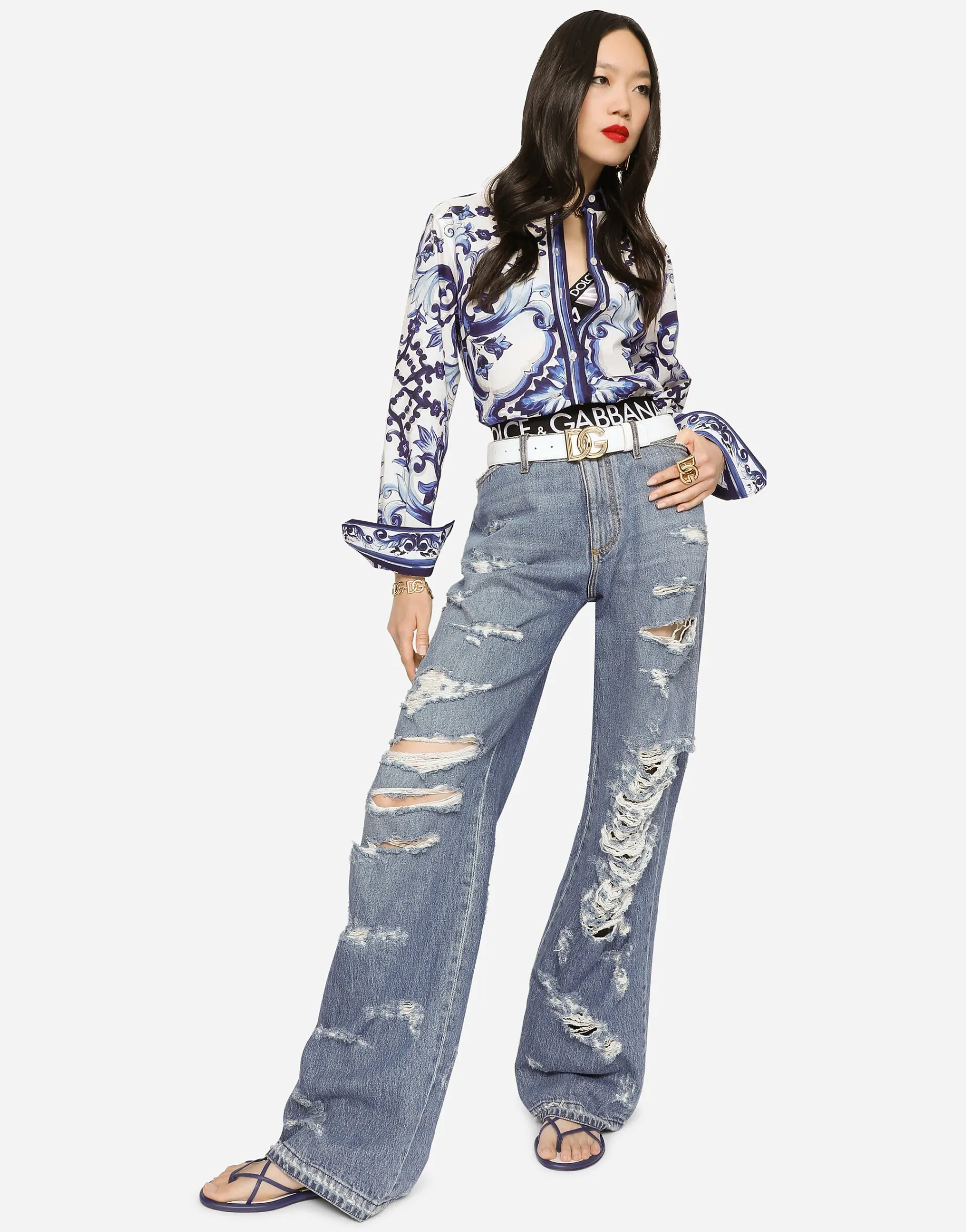 Majolica-print poplin shirt
