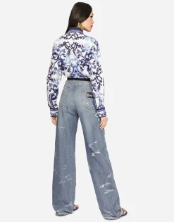 Majolica-print poplin shirt