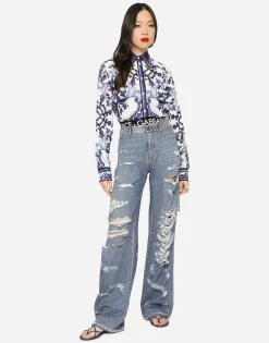Majolica-print poplin shirt
