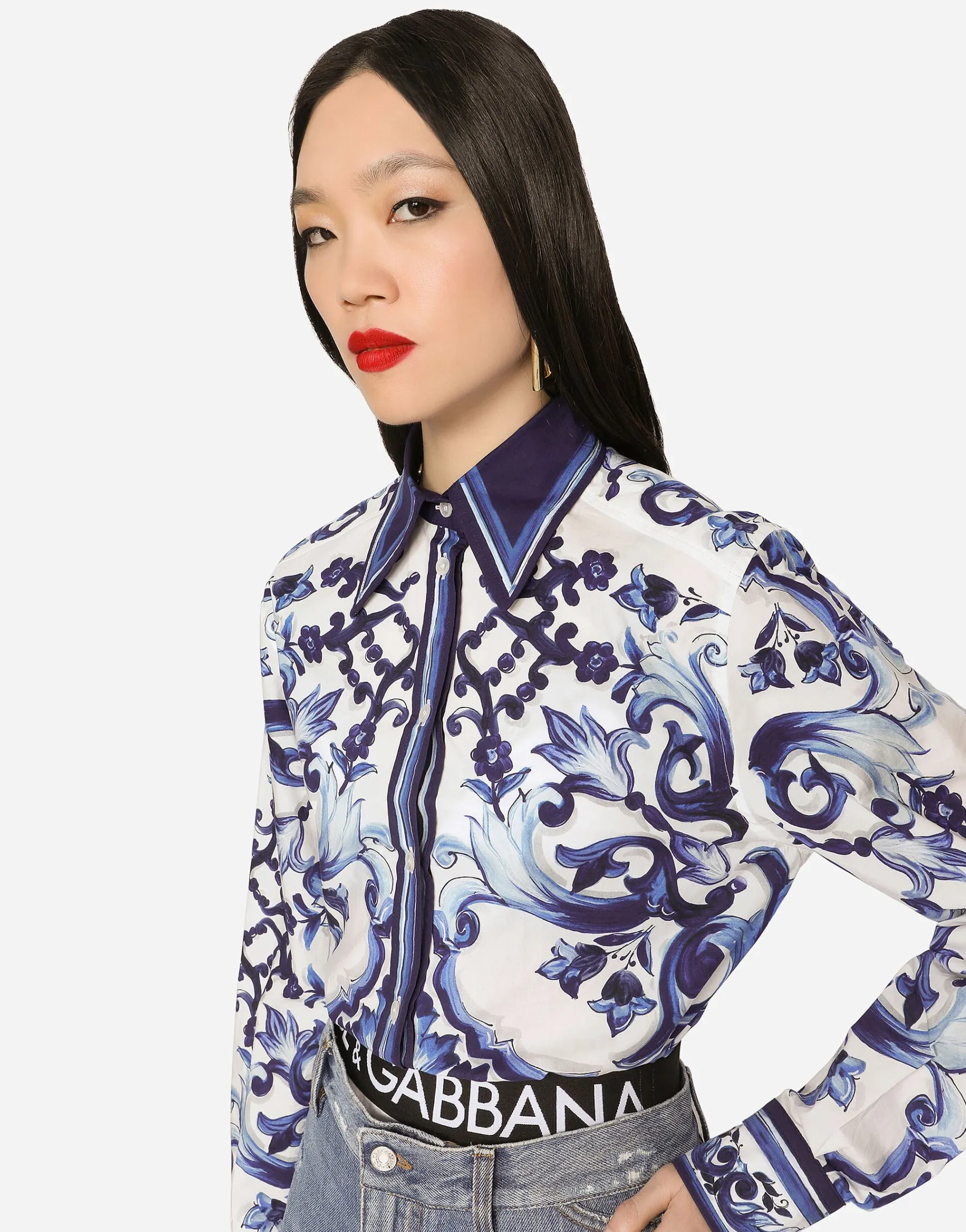 Majolica-print poplin shirt