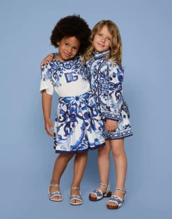 Majolica-print poplin skirt