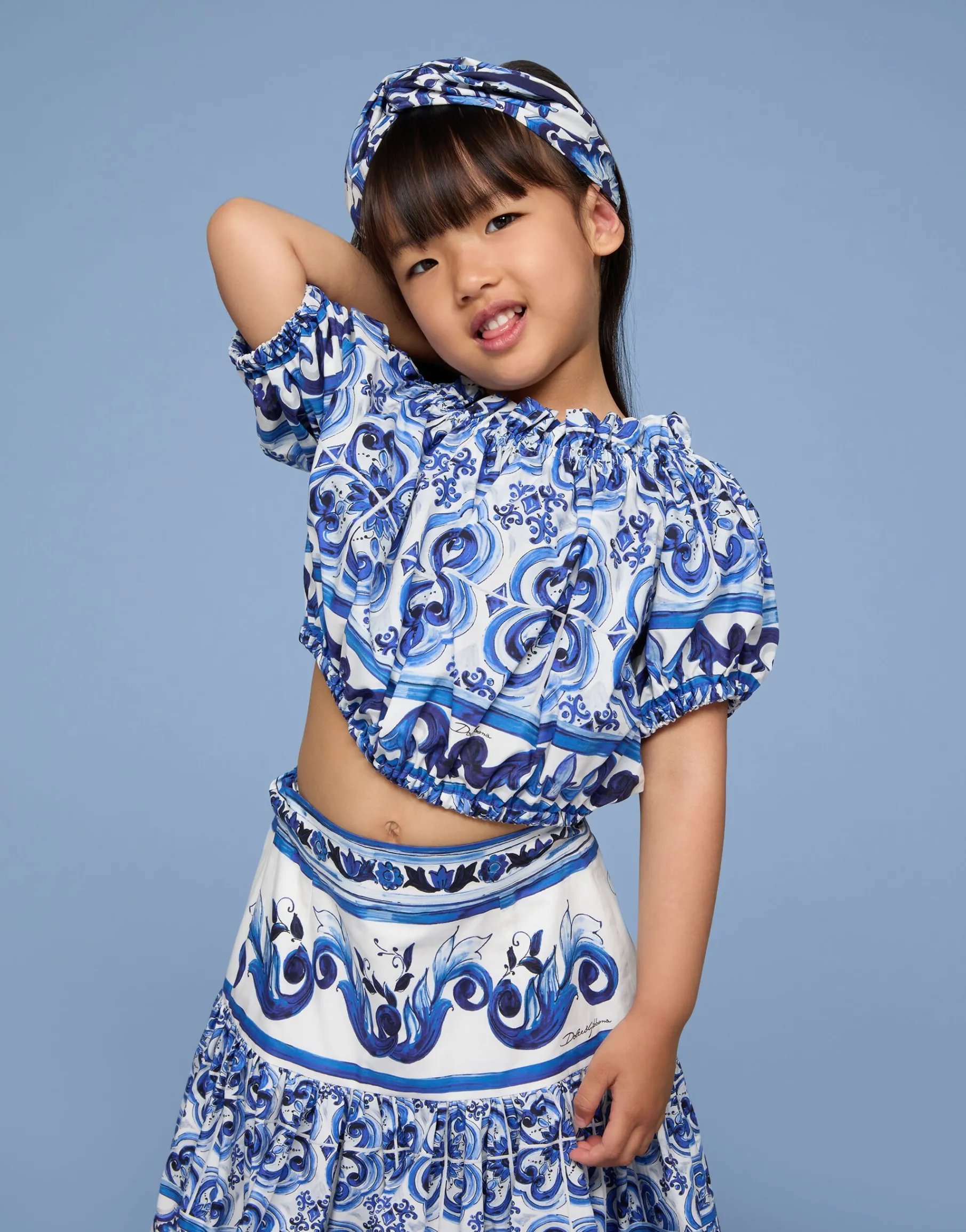 Majolica-print poplin top