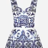 Majolica-print poplin top with peplum detail