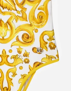 Majolica-print racing swimsuit