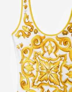 Majolica-print racing swimsuit