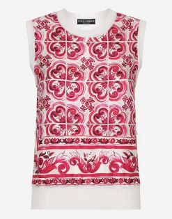 Majolica-print silk and twill sweater