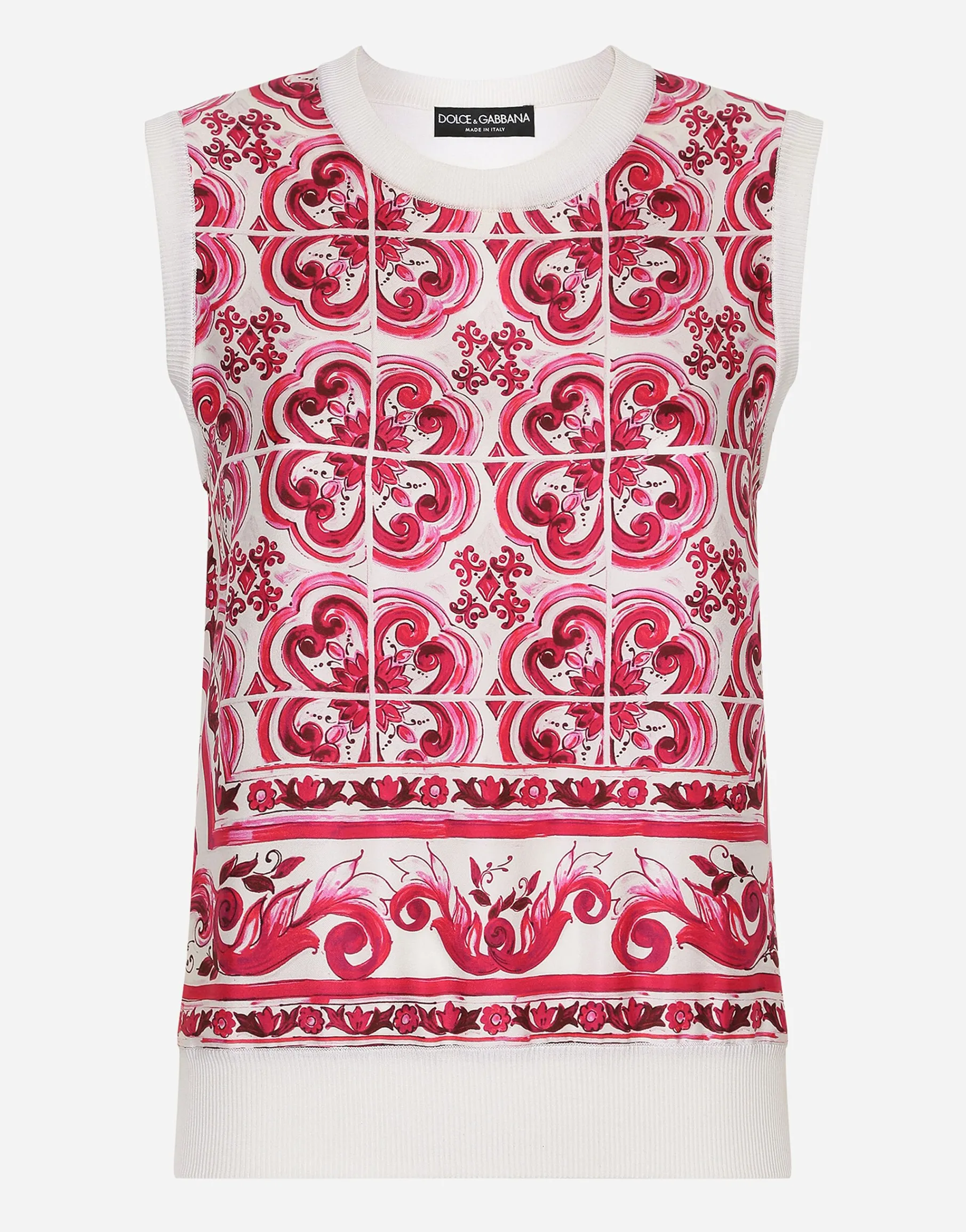 Majolica-print silk and twill sweater