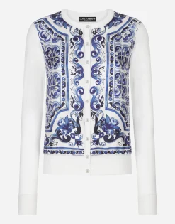 Majolica-print silk and twill cardigan