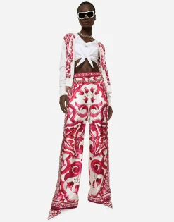 Majolica-print silk and twill cardigan