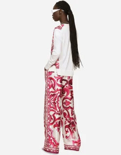 Majolica-print silk and twill cardigan