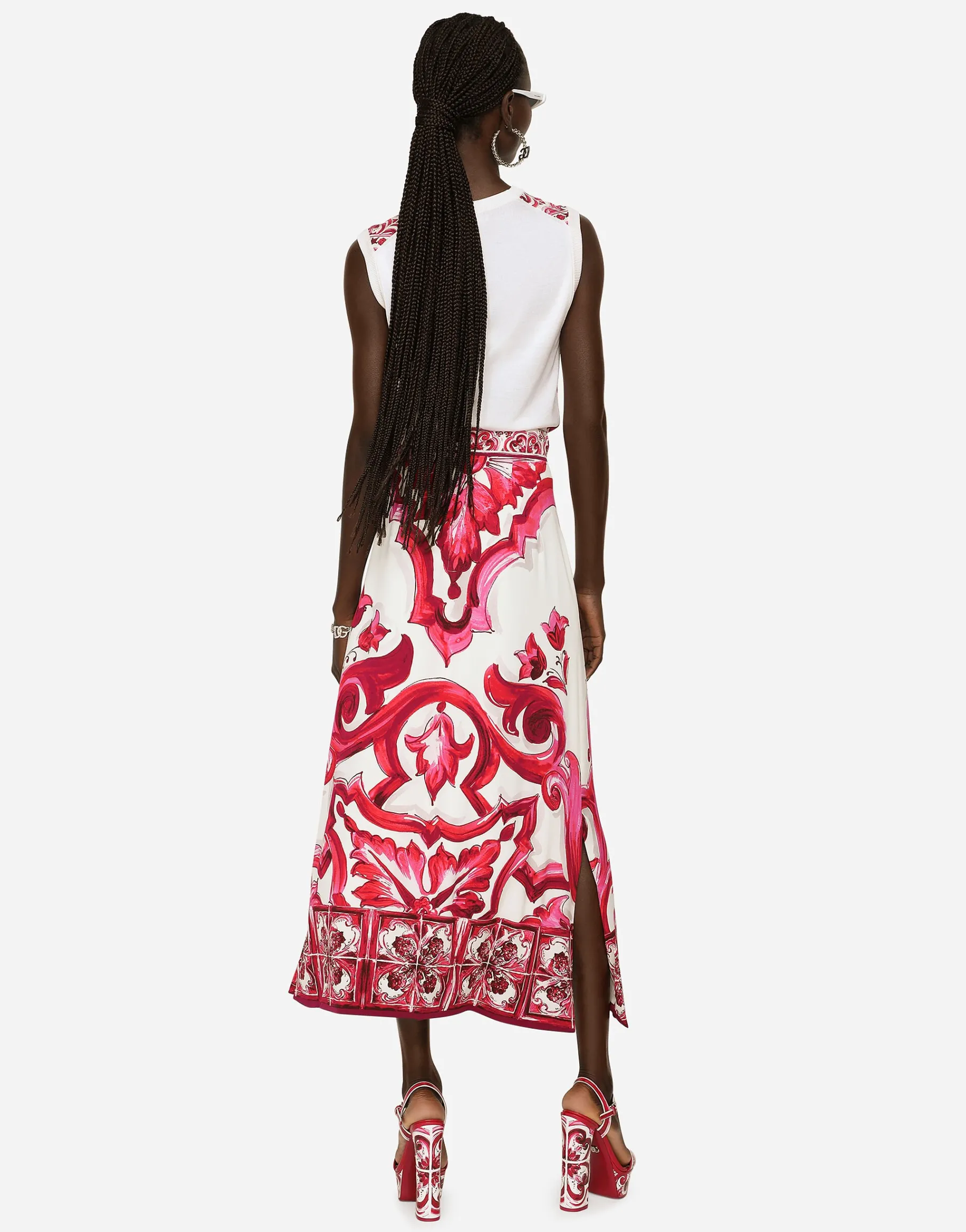 Majolica-print silk and twill sweater