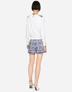 Majolica-print silk and twill cardigan