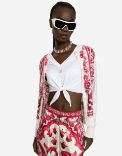 Majolica-print silk and twill cardigan