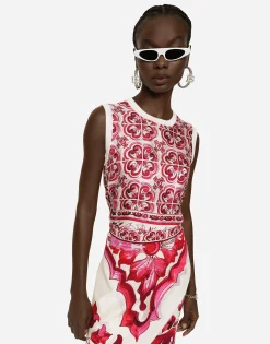 Majolica-print silk and twill sweater