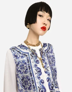 Majolica-print silk and twill cardigan