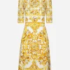 Majolica-print silk charmeuse midi dress