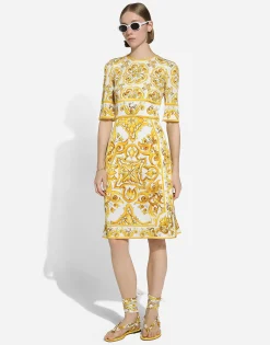 Majolica-print silk charmeuse midi dress