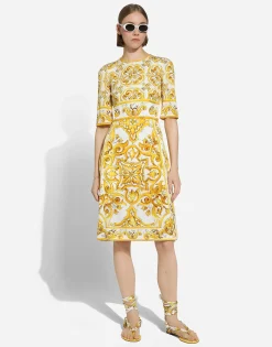 Majolica-print silk charmeuse midi dress
