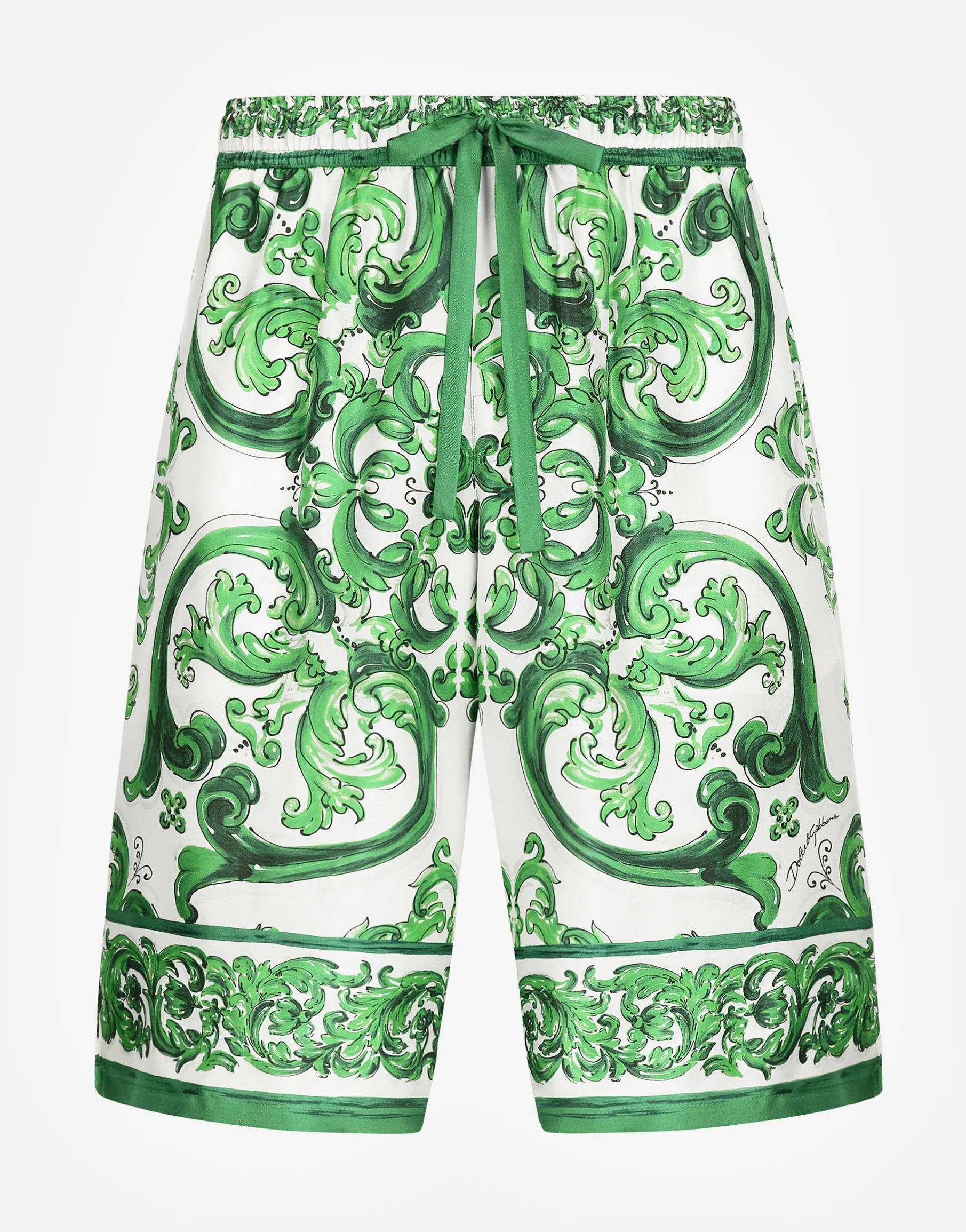 Majolica-print silk jogging shorts