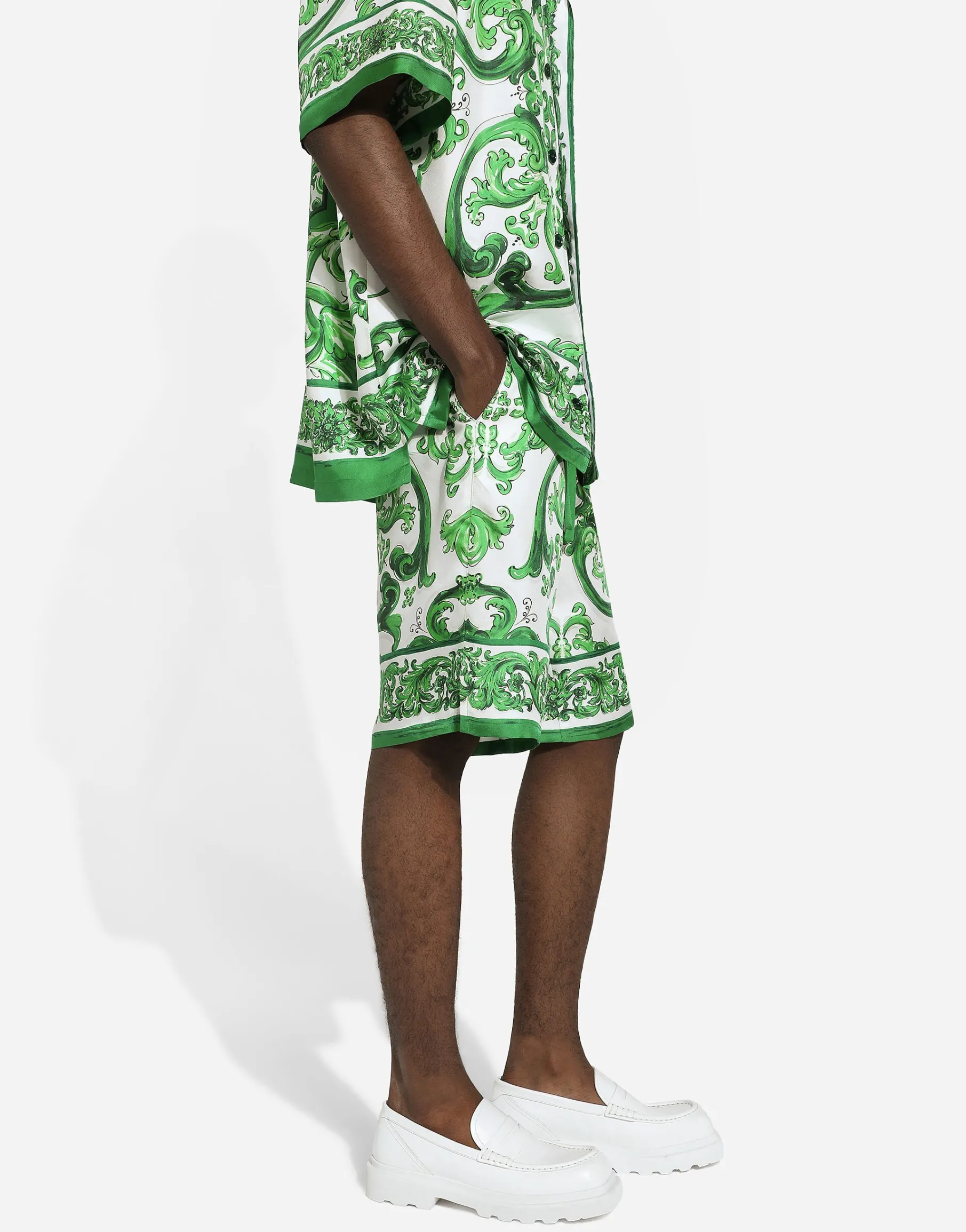 Majolica-print silk jogging shorts