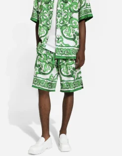 Majolica-print silk jogging shorts