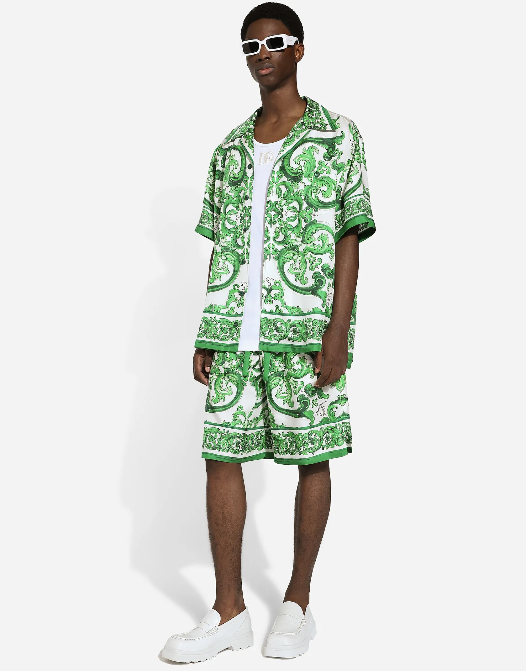 Majolica-print silk jogging shorts