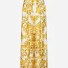 Majolica-print silk twill pants with elasticated waistband