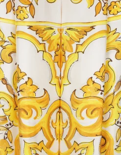 Majolica-print silk twill pants with elasticated waistband