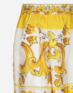 Majolica-print silk twill pants with elasticated waistband