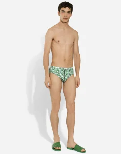 Majolica-print swim briefs with high-cut leg