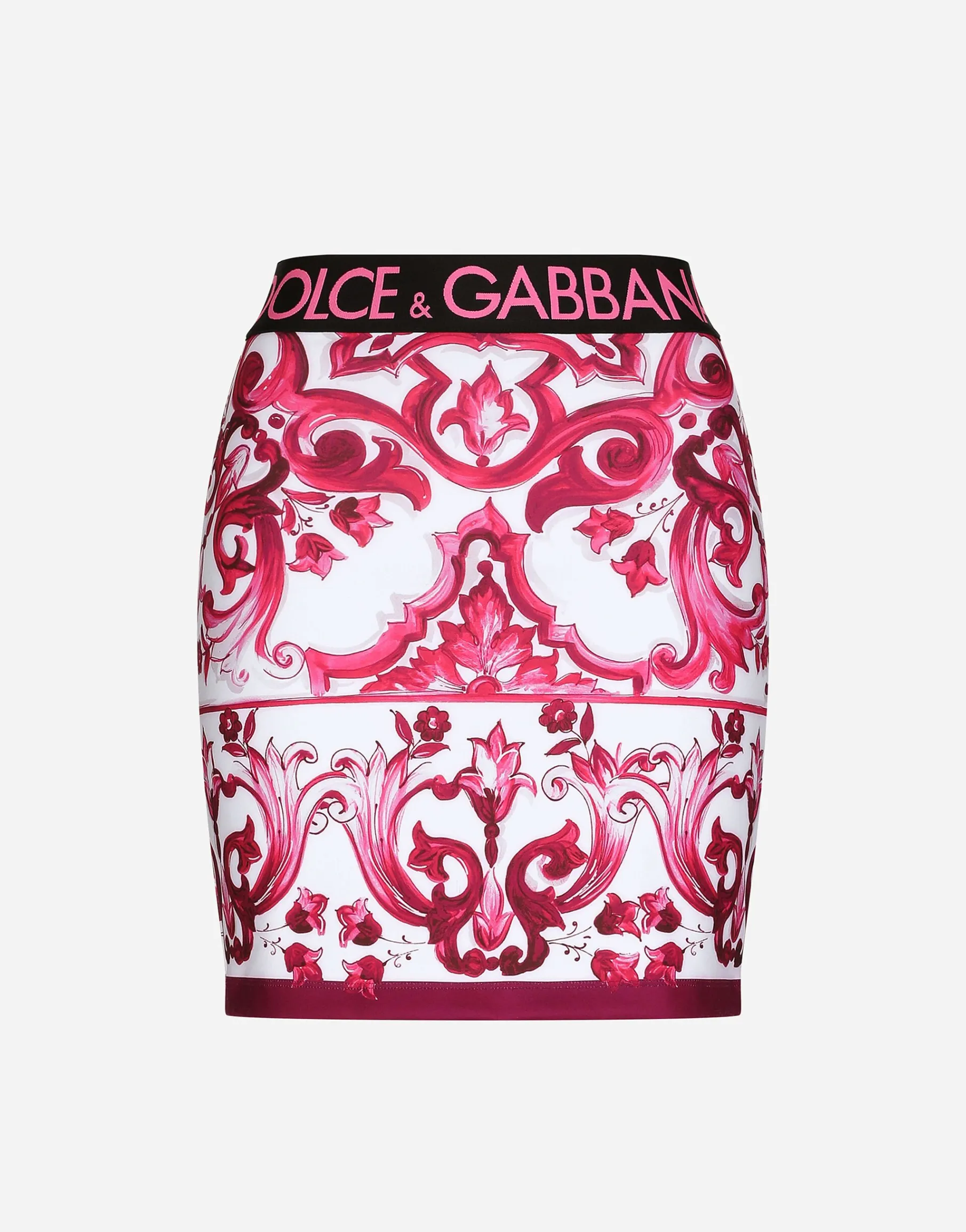 Majolica-print technical jersey short skirt