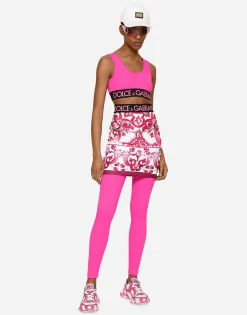 Majolica-print technical jersey short skirt