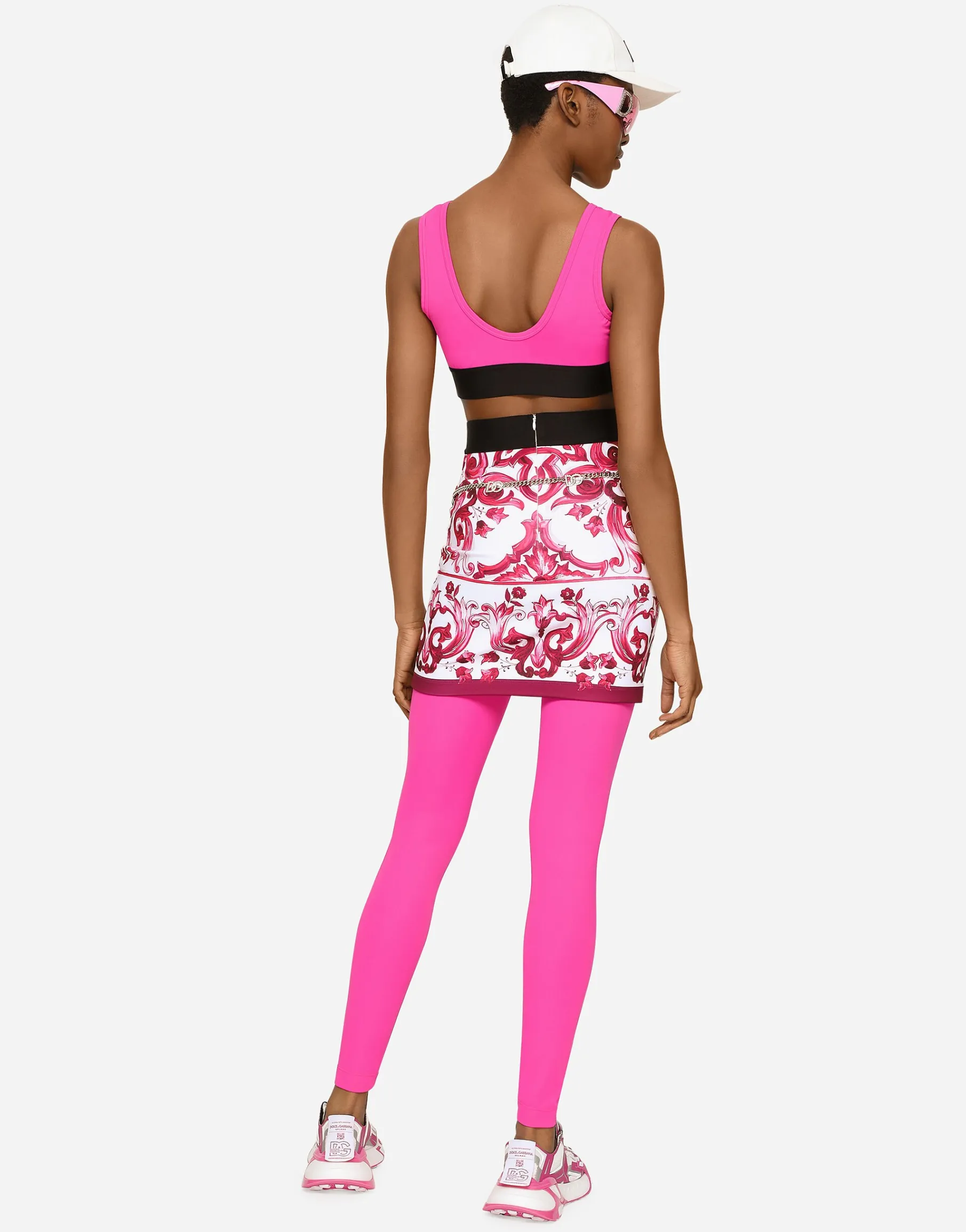 Majolica-print technical jersey short skirt