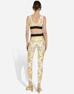 Majolica-print technical jersey top with branded elastic band