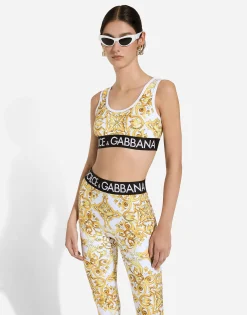 Majolica-print technical jersey top with branded elastic band