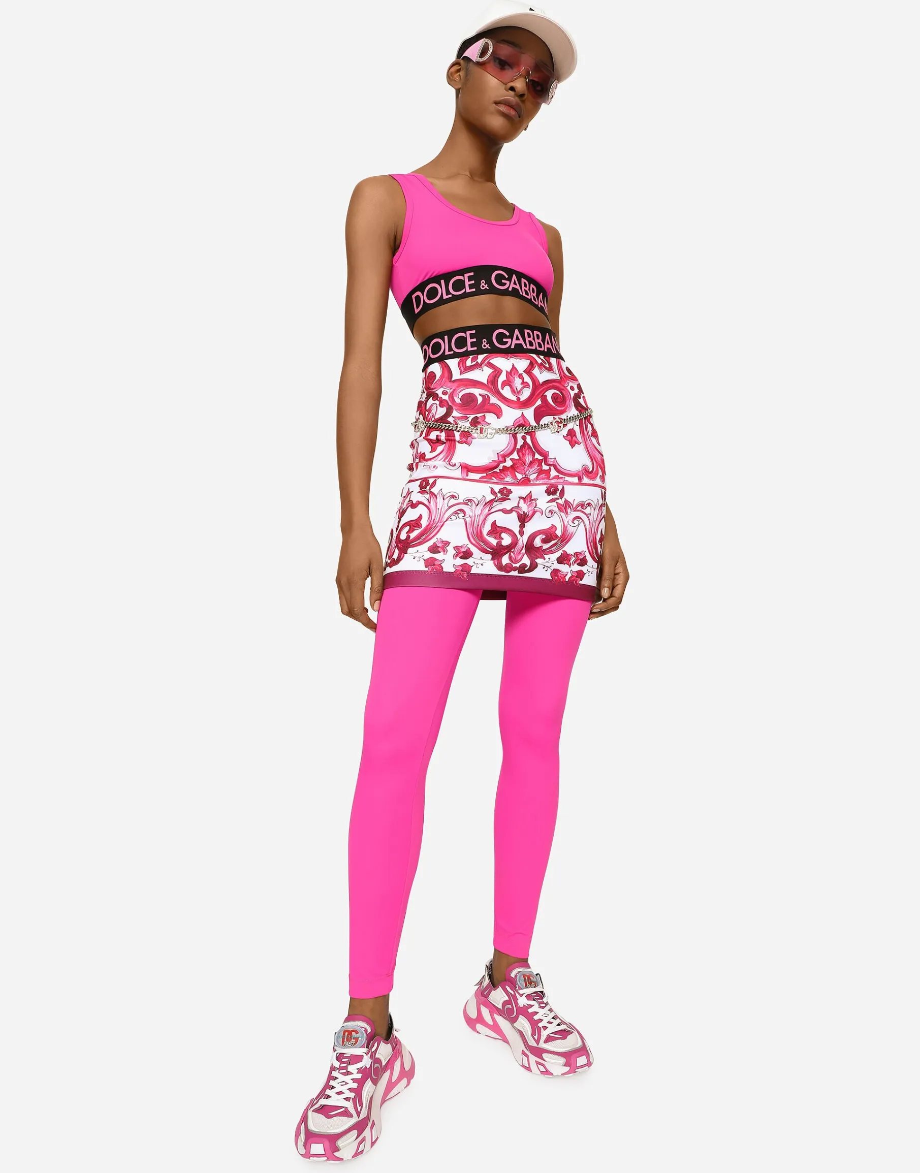 Majolica-print technical jersey short skirt