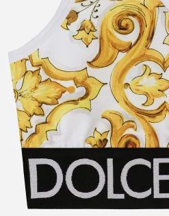 Majolica-print technical jersey top with branded elastic band
