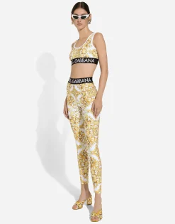 Majolica-print technical jersey top with branded elastic band