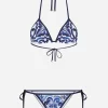 Majolica-print triangle bikini