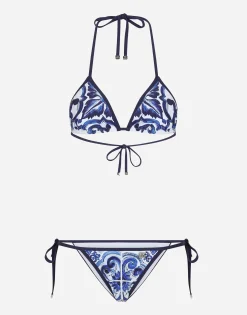 Majolica-print triangle bikini
