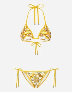 Majolica-print triangle bikini