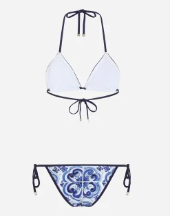 Majolica-print triangle bikini